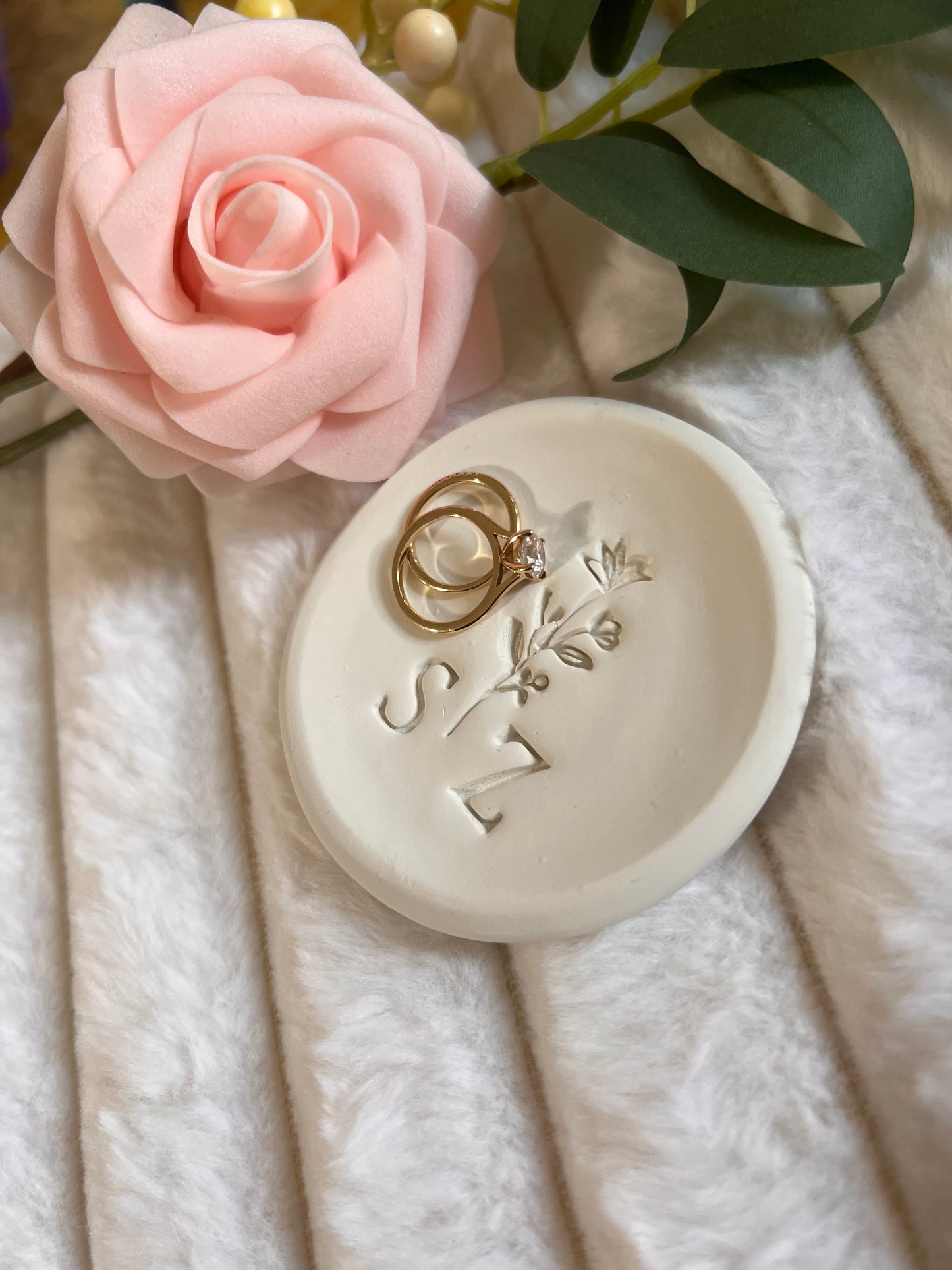 Personalized Rustic Couple Ring Dish with Initials | Custom Clay Jewelry Dish | Wedding, Engagement & Anniversary Gift