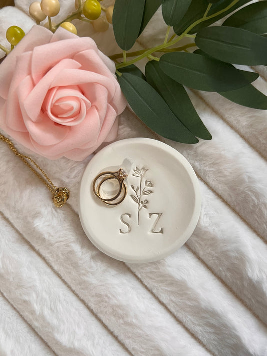 Personalized Rustic Couple Ring Dish with Initials | Custom Clay Jewelry Dish | Wedding, Engagement & Anniversary Gift