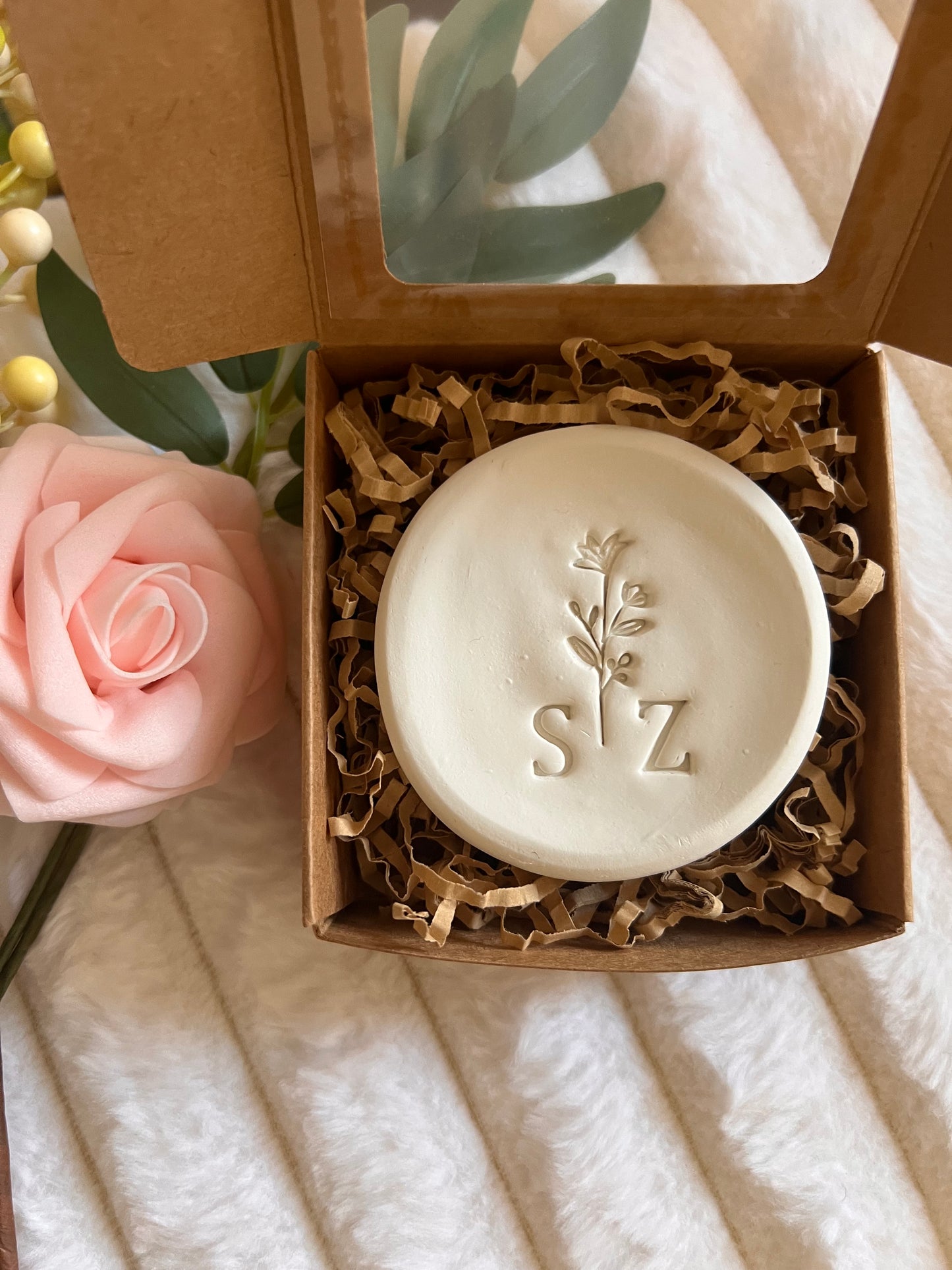 Personalized Rustic Couple Ring Dish with Initials | Custom Clay Jewelry Dish | Wedding, Engagement & Anniversary Gift