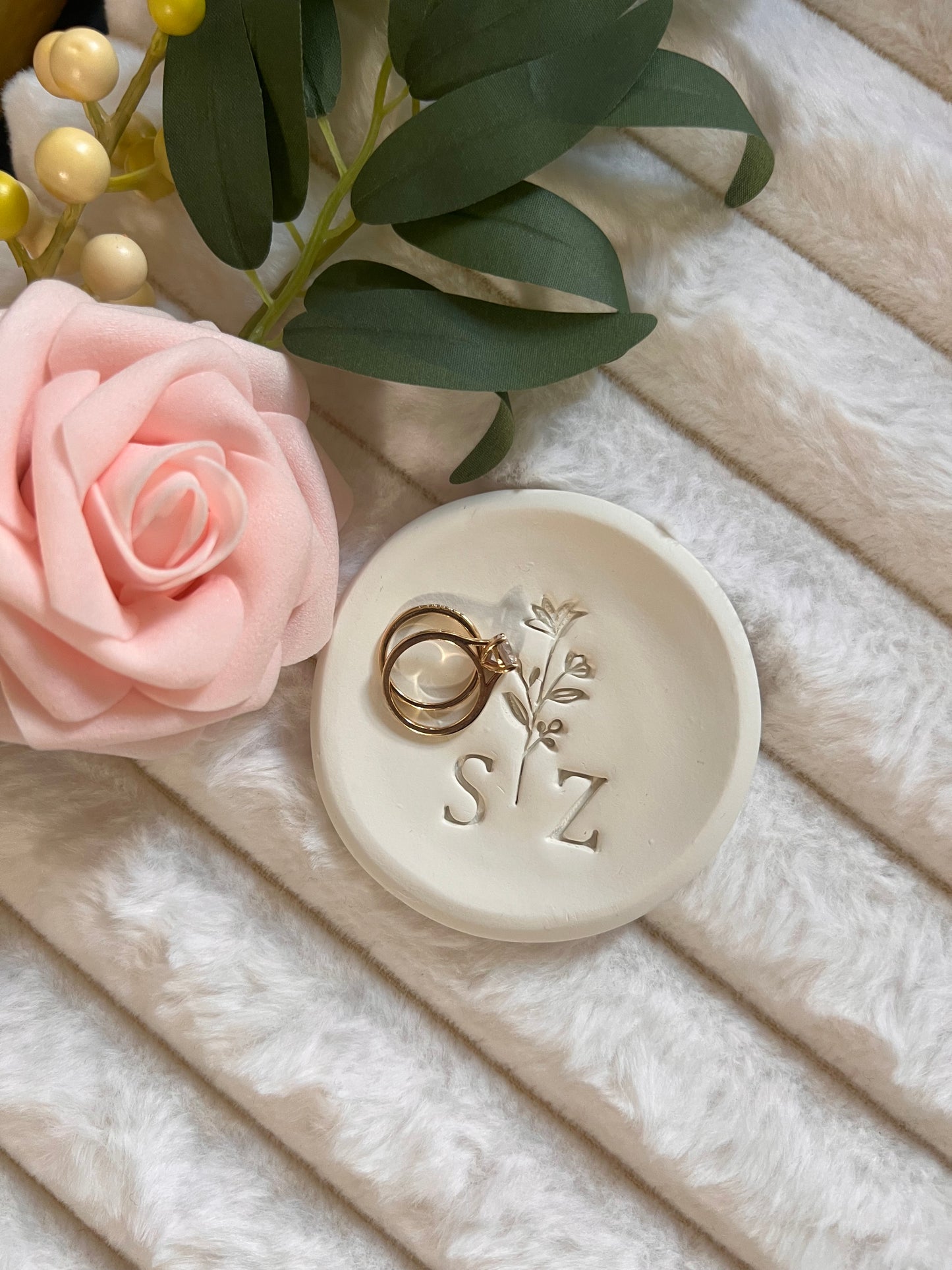 Personalized Rustic Couple Ring Dish with Initials | Custom Clay Jewelry Dish | Wedding, Engagement & Anniversary Gift